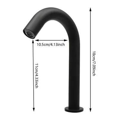 A black faucet with dimensions indicated.