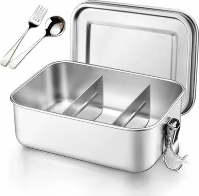 Produktbild von 1 Stück 850ml Brotdose mit Fächern, Lunchbox Edelstahl für Kinder Erwachsene Auslaufsicher Spülmaschinenfest Ideal für Schule Büro Unterwegs