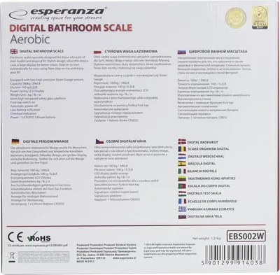 Obrázok produktu pre Esperanza EBS002W, Elektronická osobná váha, 180 kg, 100 g, Biela, kg, lb, ST, Obdĺžnik