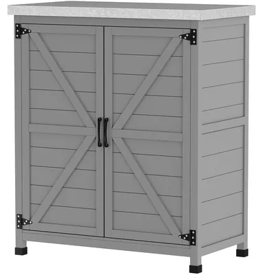 Produktbild von Outsunny Gartenschrank Holz Outdoor wetterfest Geräteschuppen mit Arbeitsplatte