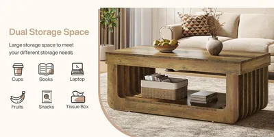 Produktbild von Couchtisch für Wohnzimmer - Rechteckig - 2 Ebenen mit Ablage - MDF-Holz - 120 x 60 x 45 cm - Rustikalbraun
