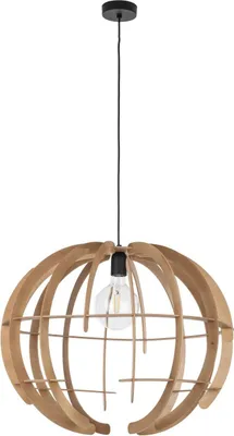 Produktbild von Hängelampe Metall Holz E27 D: 63 cm rund H: max. 180 cm Schwarz Braun Skandinavisch