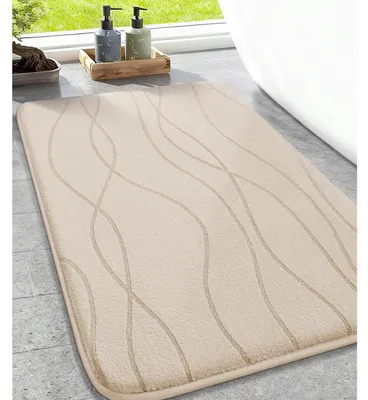 Produktbild von Badezimmerteppich Memoryschaum rutschfest saugfähig waschbar 43x61cm Beige
