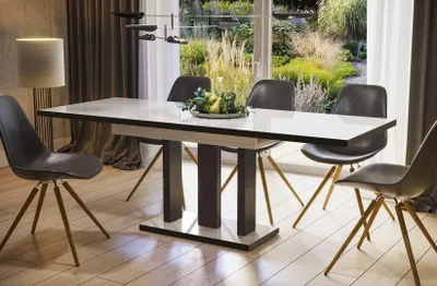 Immagine prodotto di Endo-Möbel tavolo da pranzo Appia Special 130 - 210 cm bicolore tavolo a colonna allungabile tavolo da cucina (bianco lucido)