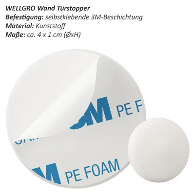 Produktbild von WELLGRO Wand Türstopper - selbstklebend, ohne Bohren, Wandpuffer, Wandschutz, perfekter Schutz für Wand und Tür, Türpuffer, Menge wählbar, Stückzahl:48 Stück