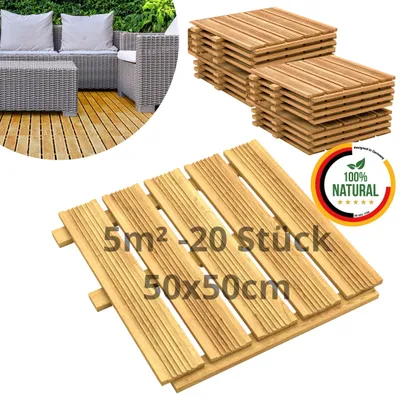 Produktbild von Floranica Holzfliese 20 Stk. /5 m² 50 x 50 cm Natur Terrassenfliese Lärchenholz Balkonfliesen Trittplatten