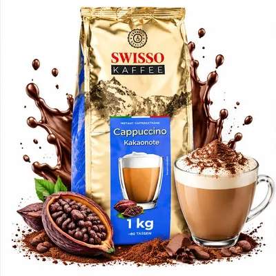 Produktbild von SWISSO KAFFEE Cappuccino Kakao 1 kg Instant Kaffeegetränk Cremig Kakaonote Pulver
