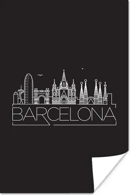 Produktbild von MuchoWow® Poster Skyline "Barcelona" schwarz 80x120 cm - Papierdruck