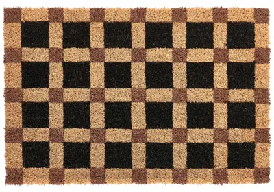 Obrázok produktu pre BELIANI Rohož béžová/čierna z kokosových vlákien s protisklzovou podšívkou 60 x 90 cm, dekorácia na privítanie s kockovaným vzorom