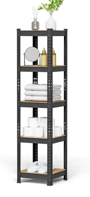 Zdjęcie produktu dla Regał magazynowy - stojący regał z 5 półkami - metal, półki regulowane - 37x37x150 cm - styl industrialny - do kuchni i salonu - 1 sztuka