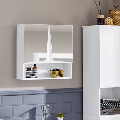 SoBuy BZR94-W Spiegelschrank Hängeschrank Wandschrank Badschrank Badmöbel Spiegel Wandspiegel Badspiegel Badschrank Badezimmermöbel Weiß BHT ca: 48x48x17cm