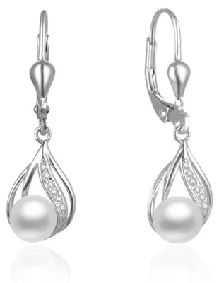 Image de Jolies boucles d'oreilles en argent avec perles véritables AGUC2705P