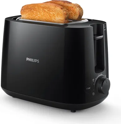 Produktbild von Philips Daily Collection Toaster, 2 Toastschlitze, Brötchenaufsatz, 8 Stufen, Auftaufunktion, Schwarz (HD2581/90)