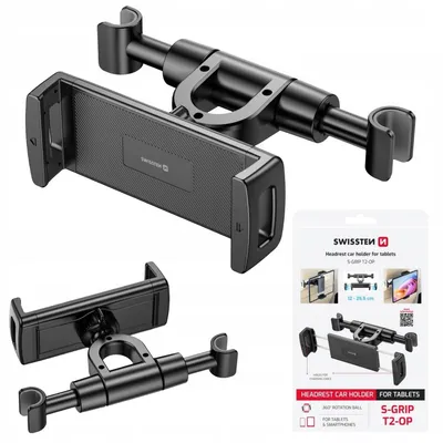 Zdjęcie produktu dla Swissten, uchwyt samochodowy na zagłówek do smartfonów i tabletów 12-25,5 cm, czarny