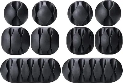Produktbild von PolkaHome® 10er Set Kabelclips Kabelhalter schwarz selbstklebend Kabelmanagement für Zuhause Büro Auto Schreibtisch