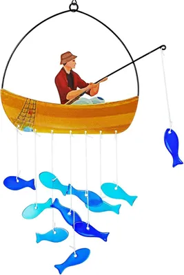 Produktbild von Windspiel aus blauem Meeresglas, 53 cm, für den Garten