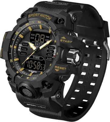 Produktbild von Robuste Herren Militär Uhr Digital mit LED-Leuchtdisplay, analog-digital, 50M wasserdicht, stoßfestes Harzgehäuse, Gummiband, Outdoor Sportuhr Jungen