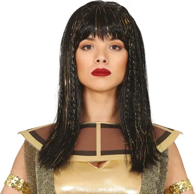 Immagine prodotto di Egitto Regina Cleopatra Parrucca Nero Oro Costume Carnevale Antico Glamour Eleganza Cultura Storica Affascinante Acconciatura Grazia Mistica, Colore: Nero