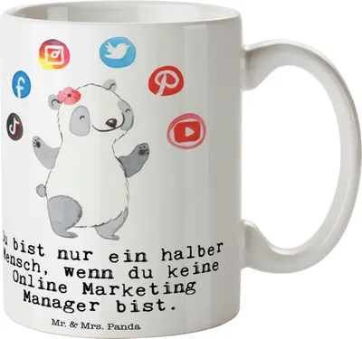Produktbild von Mr. & Mrs. Panda Kaffeebecher Online Marketing Manager Herz - Weiß - Geschenk, Becher, Tasse, Digital, Kaffeetasse, Geschenktasse, statement
