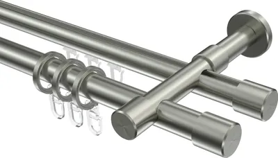 Produktbild von Interdeco Rundrohr-Innenlaufstange / Gardinenstange (Kombination) Edelstahl-Optik, Typ Prestige Santo (Kappe), 20 mm Ø 2-läufig, 360 cm