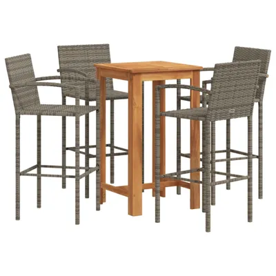 Produktbild von 5-tlg. Gartenbar-Set Grau Massivholz Akazie und Poly Rattan