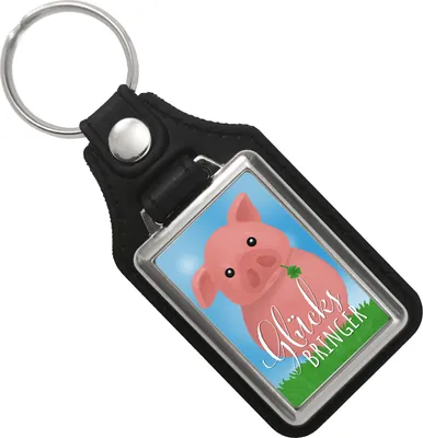 Produktbild von Schweinchen Glücksbringer Schlüsselanhänger mit Kunstleder-Anhänger