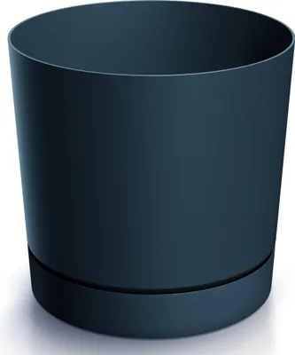 A dark gray planter with a saucer, isolated on a white background.