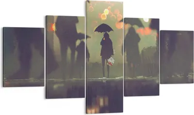 Produktbild von Bild auf Leinwand - Leinwandbild - Straße Regen Wasser - 125x70cm - Wand Bild - Wanddeko - Leinwanddruck - Bilder - Kunstdruck - Wanddekoration - Leinwand bilder - Wandkunst - EA125x70-3885