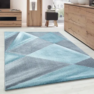 Obrázek produktu pro Moderní designový koberec s krátkým vlasem Geometrický design Měkký koberec Obývací pokoj, velikost: 80 x 150 cm, Barva: Modrá-3