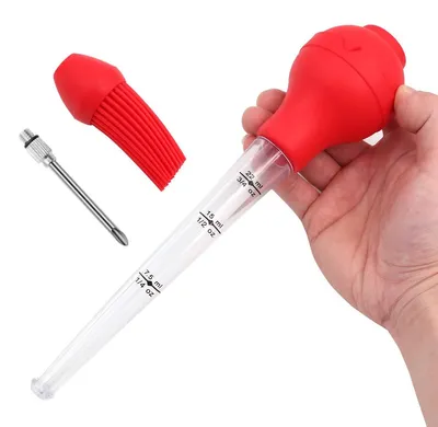 4-tlg. Marinadenspritze-Set für Geflügel, rot, mit Reinigungsbürste