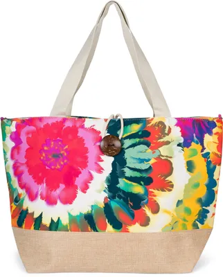 Immagine prodotto di styleBREAKER Borsa da spiaggia XXL con stampa floreale colorata | Borsa a tracolla grande con bottone a pressione, manico in tessuto e moschettone | Shopper da donna 56 x 36 x 18 cm
