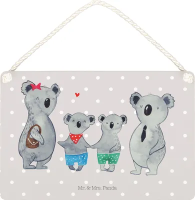 Produktbild von Mr. & Mrs. Panda Schild Koala Familie zwei DIN A5 - Grau Pastell - Geschenk, holzbild, Türschild, wandtafel, Koalabär, kleine aufmerksamkeit, Muttertag, Holzschild