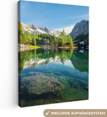 Produktbild von MuchoWow® - Leinwandbilder - Wasser - Berge - Felsen, Wandbild, Wanddeko Bilder Wohnzimmer, 90x120 cm