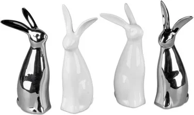 Produktbild von Geschenke und Dekoration zu Ostern- lustiger Hase Osterhase 17cm aus Keramik weiss oder silber