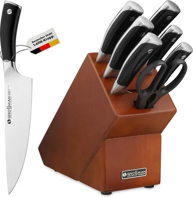 Image de set de couteaux de cuisine 7 pièces avec bloc à couteaux en acier inoxydable allemand