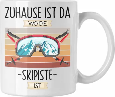 Produktbild von Trendation - Ski Tasse Geschenk Geschenkidee Lustiger Spruch Zuhause Ist Da Wo Die Skipiste Ist Skifahrer (Weiß)