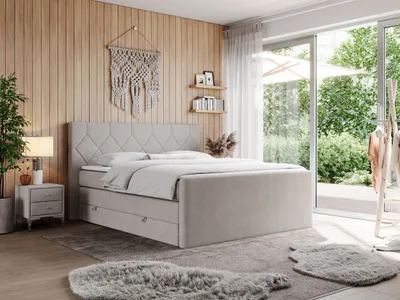 Produktbild von Boxspringbett mit Doppelmatratzen, zwei Bettkästen, Topper, fur Schlafzimmer - KING EIGAR - 140x200cm - Beige - H4