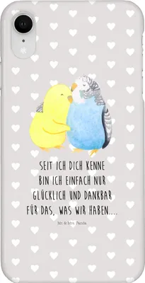 Produktbild von Mr. & Mrs. Panda Iphone XR Handyhülle Wellensittich Liebe - Grau Pastell - Geschenk, Umarmung, Premium Kunststoff, Freundin, Vögel, Handy Case, Verknallt