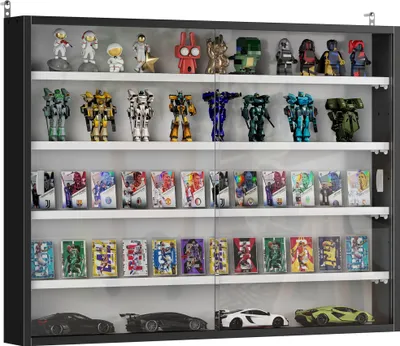 Image de HOMCOM Vitrine pour collection vitrine murale 80 x 9,5 x 60 cm avec 4 étagères réglables en hauteur et 2 portes coulissantes en verre, pour collection de figurines et voitures miniatures, noir