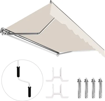 Obrázek produktu pro TolleTour Kloubová markýza PA s UV ochranou a ruční klikou Markýza Sluneční clona Hliník + polyester pro terasu/střechu Béžová 250 x 200 cm