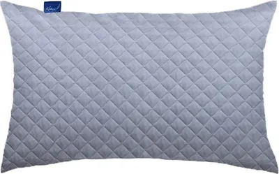 A gray quilted pillow on a white background.