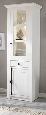 Produktbild von Vitrine "Hooge" in Pinie weiß Landhaus Vitrinenschrank 63 x 207 cm