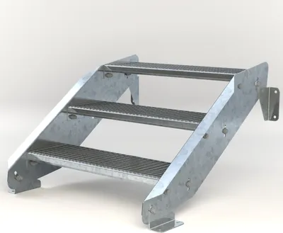 Produktbild von Stahltreppe 3 Stufen bis Höhe 64 cm, Laufbreite : 80 cm kein Geländer ST 3 (31 / 9 mm schmal)