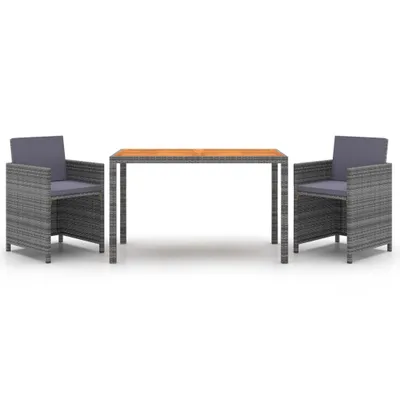 Produktbild von 3-tlg. Garten-Essgruppe mit Kissen Poly Rattan Grau