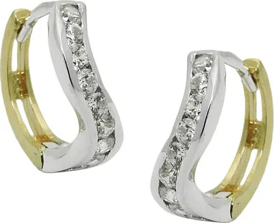 Produktbild von Paar Creolen 12x3mm Ohrringe Klappcreole mit Zirkonia 375 Gold Gelbgold bicolor