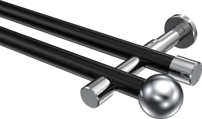Produktbild von Interdeco Gardinenstange / Vorhangstange Schwarz / Chrom, Typ Prestige Luino (Kugel) ohne Ringe, 20 mm Ø 2-läufig, 100 cm