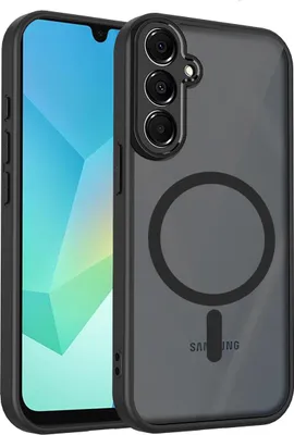 A smartphone case with a magnetic ring is shown on a white background.