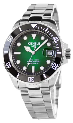 Produktbild von Kienzle Automatik Taucheruhr 40 mm Miyota 8215 200 m Keramiklünette Edelstahlband Grünverlauf Datum Lupe Leuchtzeiger
