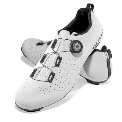 Immagine prodotto di Scarpe da ciclismo su strada ROCKBROS con suola in carbonio T500, chiusura a doppia rotazione, ammortizzanti, compatibili con tacchetti SPD-SL/Look KEO, bianco, taglia 40