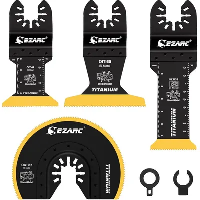 Productafbeelding van Multitool zaagbladen, 4-delig, Titan, oscillerend, voor metaal, hout, spijkers, schroeven, universeel, snelwissel